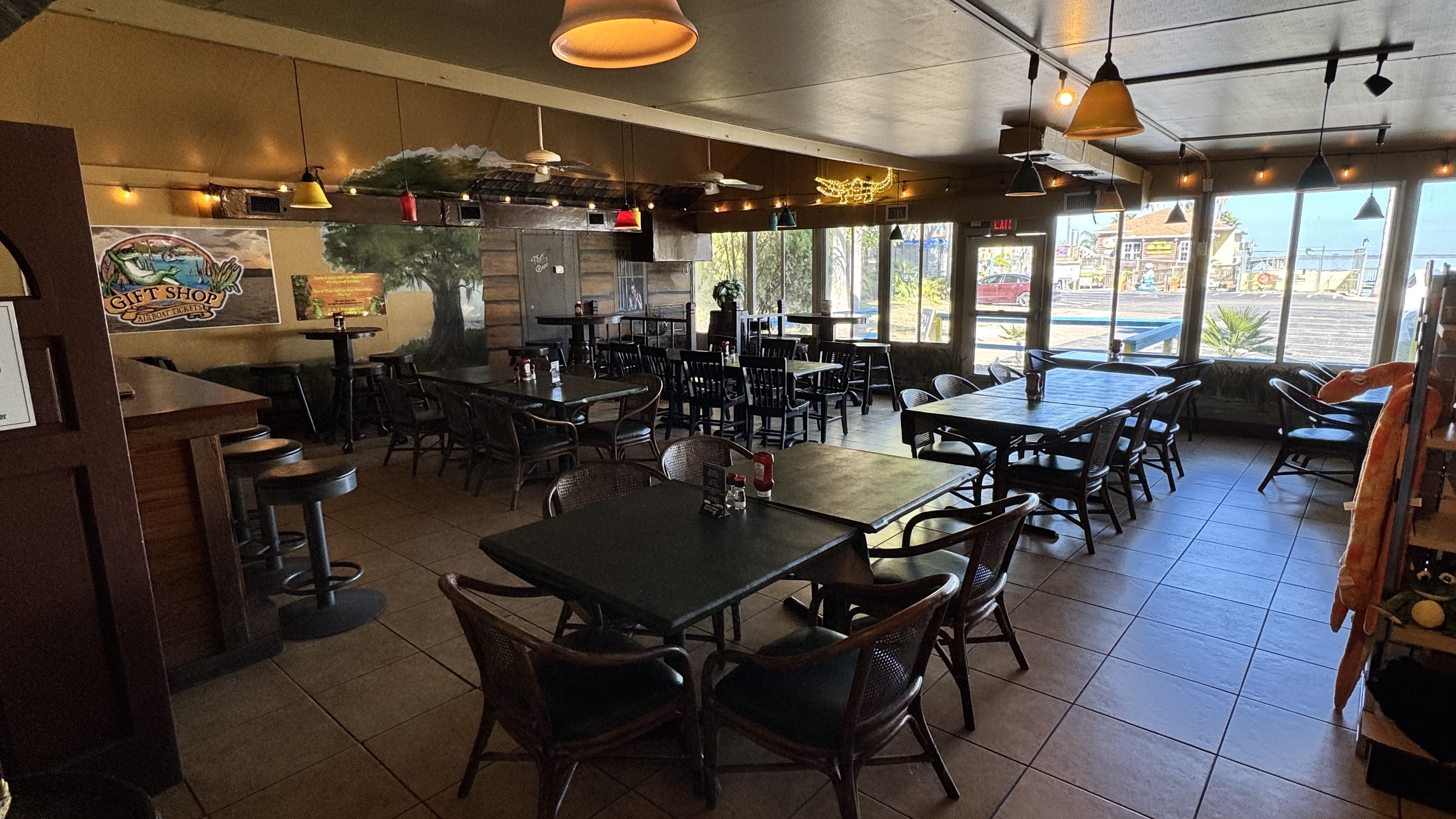 Patio dining setup at The Black Hammock for private events